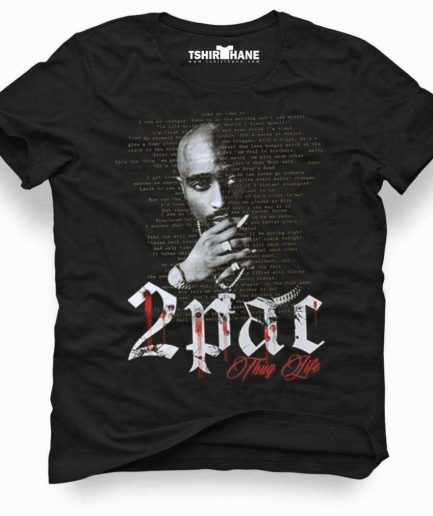 Мужская футболка Slim Fit с принтом 2pac Thug Life для хип-хопа, доступна в черном цвете, размеры от XS до 3XL