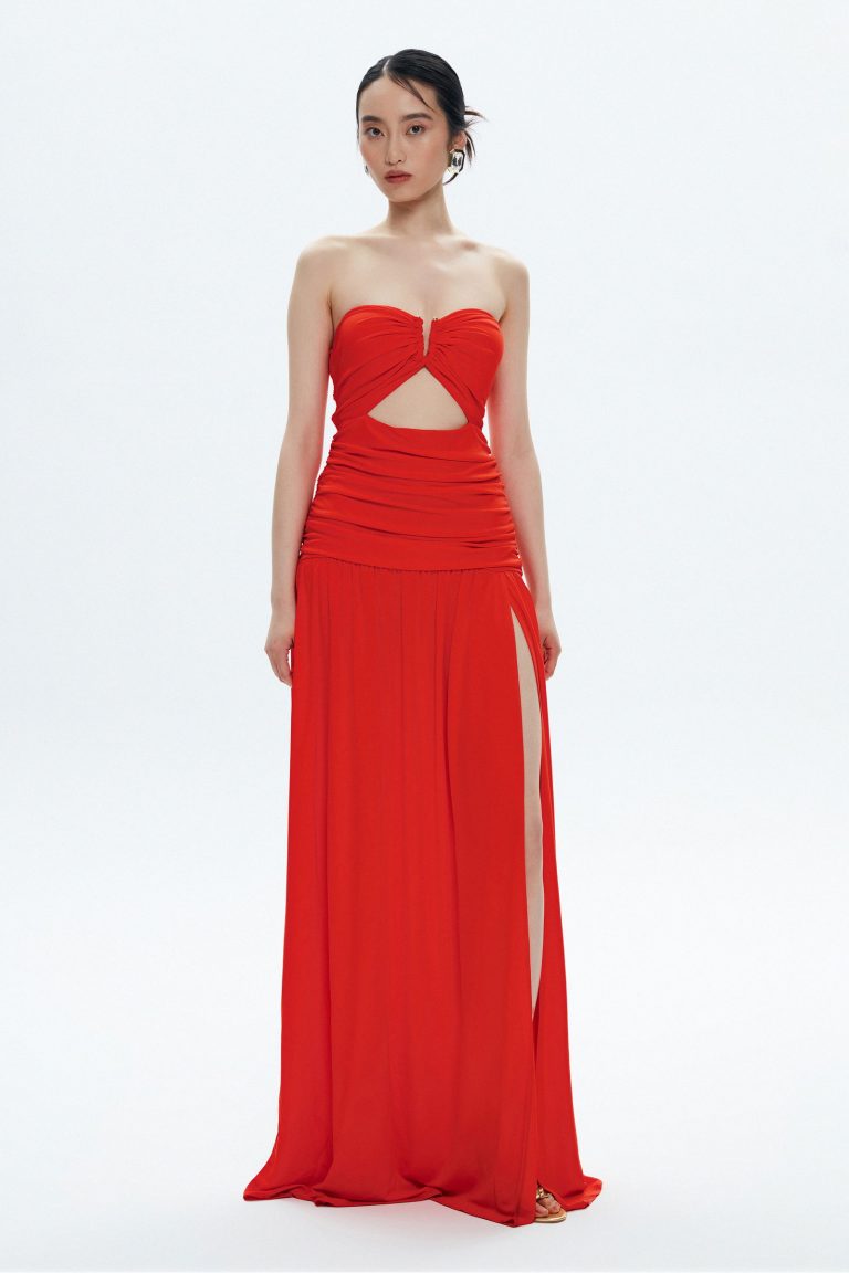 Платье с разрезом и сборками Coral Mert Aslan, 100% вискоза, модель 36, размеры S, XS, L, M