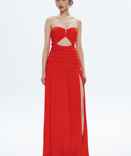 Платье с разрезом и сборками Coral Mert Aslan, 100% вискоза, модель 36, размеры S, XS, L, M