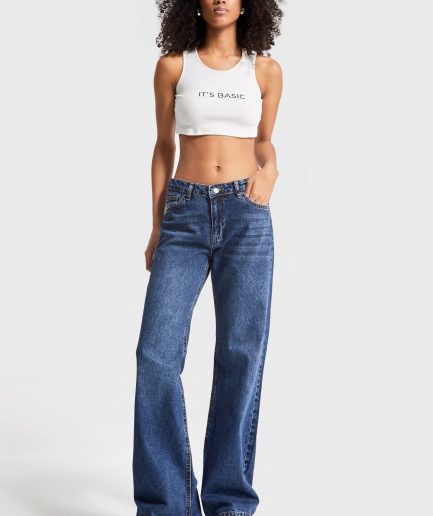 Женские тёмно-синие джинсы baggy flared fit из 100% хлопка, модели 34-42. Стандартная длина для всех размеров, стильный дизайн
