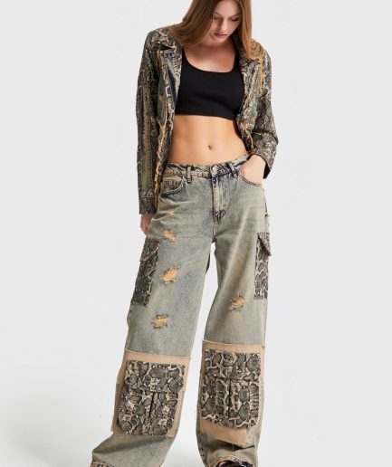 Женские д denim с леопардовым принтом, свободный крой, 100% хлопок, доступные размеры L и M