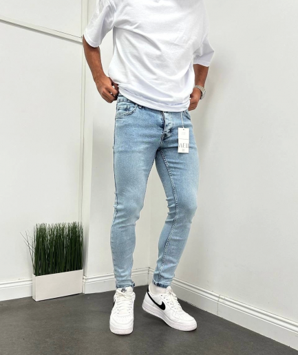 Мужские узкие джинсы skinny fit — светло-голубые, размеры 29-36